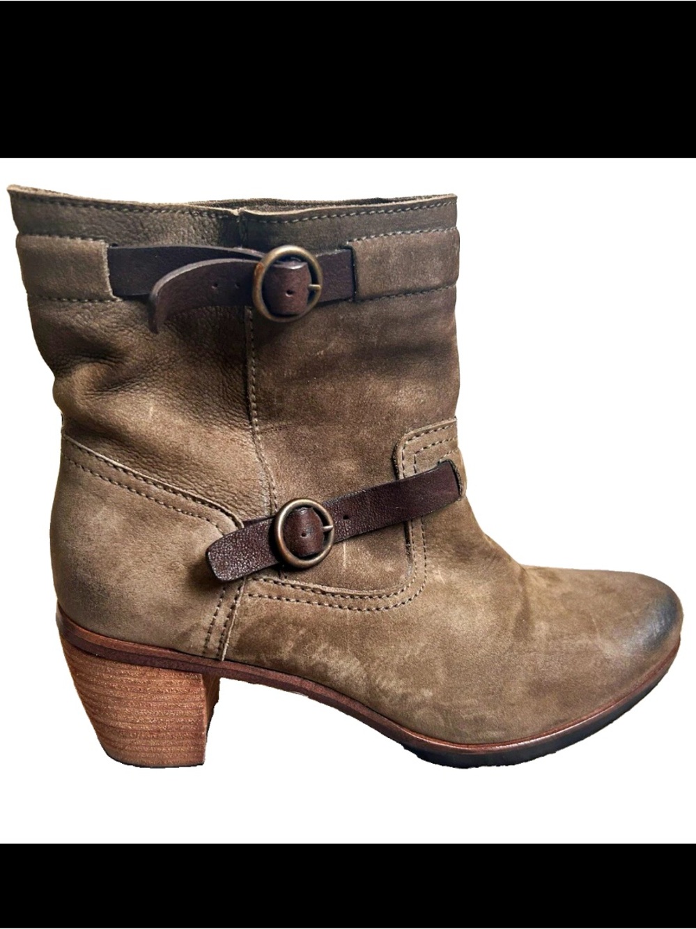 Vialis Handmade Spain Brown Nubuck Leather Ankle Boots Double Buckle Size EU 38